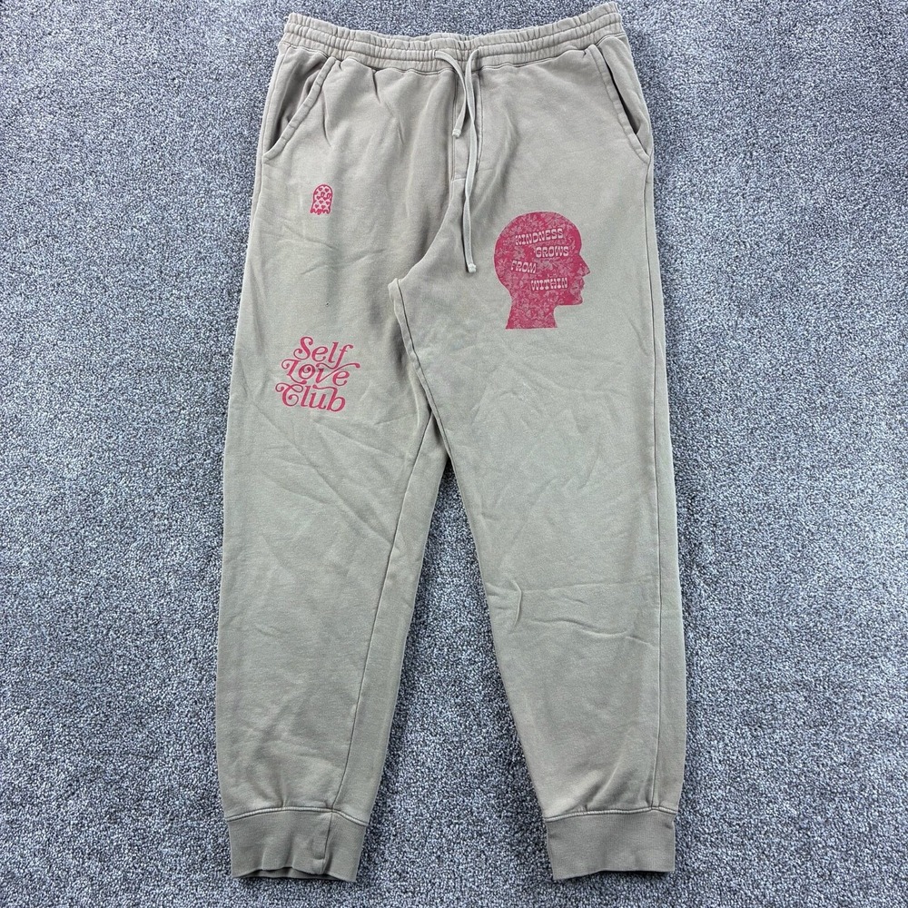 Lonely Ghost‎ Jogger Sweatpants Mens Large Beige Fleece Self Love Club Lounge